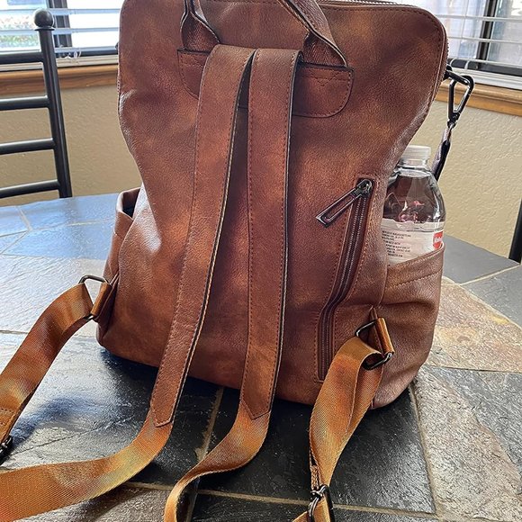 Women Brown Leather Travel Fashion Backpack with Tassel main image 5